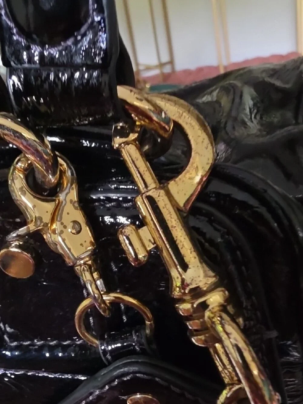 D&G Black Patent Satchel with Gold Chain Accent